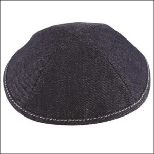 Denim Kippah 19 cm- with Pin Spot, White String