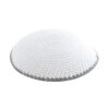 Knitted Kippah 17 cm- White with Gray Stripe