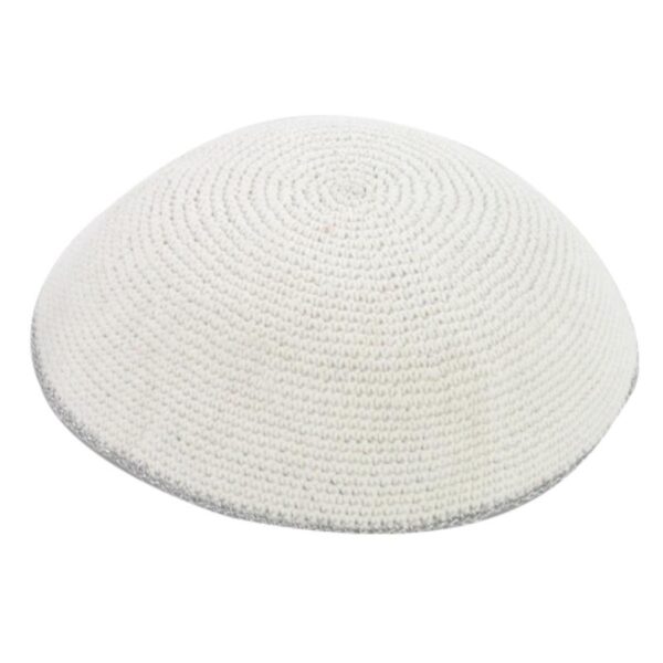 Knitted Kippah 15cm- Thick Knit with Silver Trim