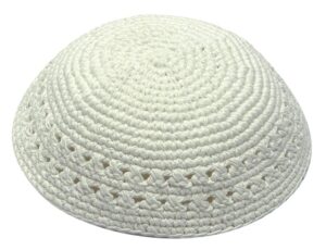 Knitted Kippah 22cm- White with Holes