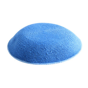 C KNITTED FLAT DMC KIPPAH 16 CM- BLUE  WITH BLUE AROUND