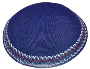 Knitted D.M.C Kippsh 20 cm- Blue with White, Red & Blue Around
