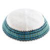 Knitted D.M.C Kippsh 20 cm - White with Green, Black & Turquoise Around