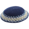 Knitted DMC Kippah 15cm- Blue with Colors Rim