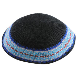 C KNITTED DMC KIPPAH 17 CM- BLACK WITH COLORS AROUND