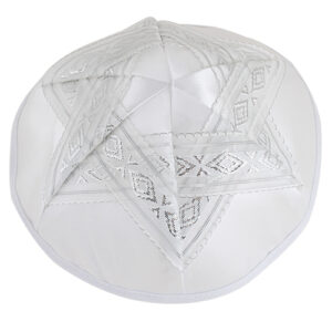 Satin Kippah 19cm- with Silvered Star of David and Trim