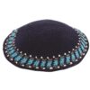 D.M.C Knitted Kippah 14cm- Blue with Blue and Gray Stripes