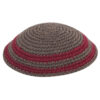 Knitted Kippah 16/17/18cm- Brown with Colors Rim