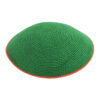 Knitted Flat D.M.C Kippah 13 cm- Green with Orange Stripe around