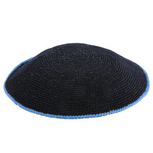 C KNITTED FLAT DMC KIPPAH 16 CM- BLUE  WITH BLUE AROUND
