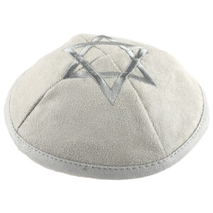 Ultra Suede Kippah 19 cm Light Gray with Silver Star of David Embroidery