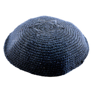 C KNITTED KIPPAH 16 CM- BLUE WITH MAGEN DAVID
