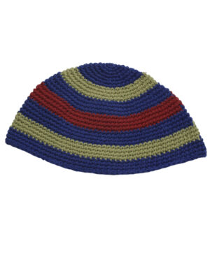 Frik Kippah 22cm- Light Blue- White- Orange Stripes