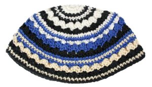 Frik Kippah 21 cm- Black-Light  Blue- White Striped Design
