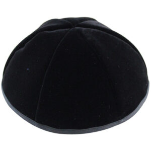 VELVET PREMIUM KIPPAH SHINING BLACK SIZE 7 23 CM- 6 PARTS WITH RIM