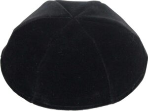 VELVET PREMIUM KIPPAH SHINING BLACK SIZE 7 23 CM- 6 PARTS NO RIM