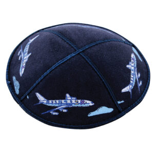 Suede Kippah 15 cm- Dark Blue "Airplane"