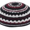 Knitted Kippah 20cm- in Black, Whit and Bordeaux