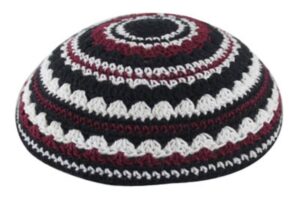 Knitted Kippah 20cm- in Black, Whit and Bordeaux