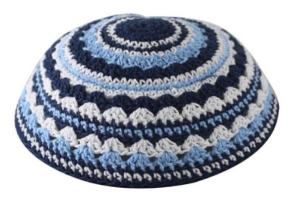 Knitted Kippah 18 cm- in Blue, Light Blue and White