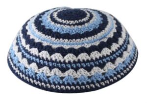 Knitted Kippah 20cm- Blue-Light Blue-White