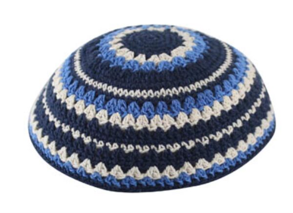 Knitted Kippah 18cm- in Blue, Light Blue and Beige