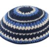 Knitted Kippah 20cm- Blue-Light Blue-Beige