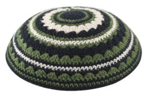 Knitted Kippah 18cm- in Black, Green and Beige
