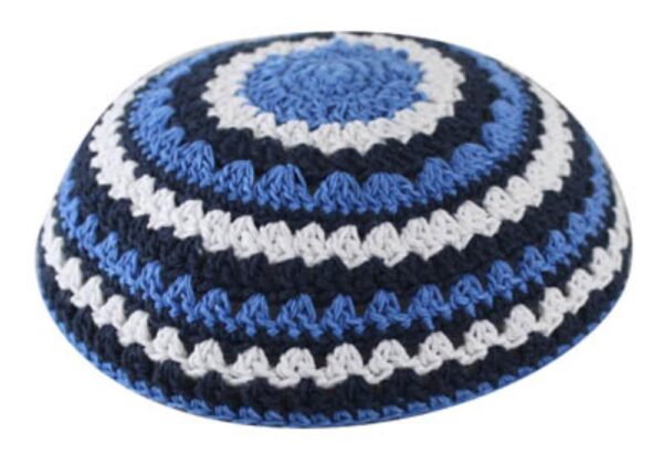 Knitted Kippah 20cm- Blue-Light Blue-White