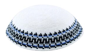 D.M.C Kippah 17cm- White with Blue-Black-Dark Gray