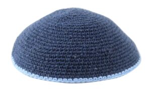 Knitted Kippah 16cm- Blue with White Stripe