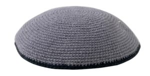 Knitted Kippah 16 cm- Gray with Black Stripe Around
