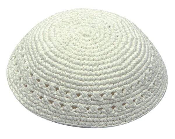 Knitted Kippah 15 cm- White with Holes