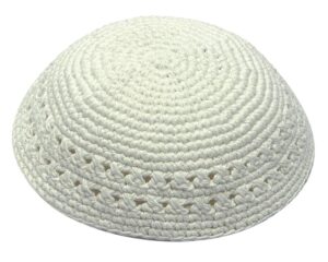 Knitted Kippah 17 cm- White with Holes