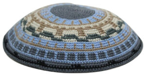 Knitted DMC Kippah 15cm- Light Blue-Green-Beige-Brown