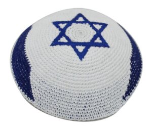 C 17 CM KNITTED KIPPAH STAR OF DAVID BLUE