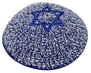 19 CM KNITTED KIPPAH NETAZIM STAR OF DAVID D. BLUE