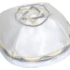 White Satin Kippah 20 cm- Off White with Silver Star of David Embroidery