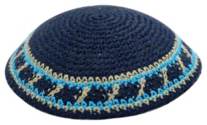 Knitted Kippah 15cm- Blue with Blue Stripe
