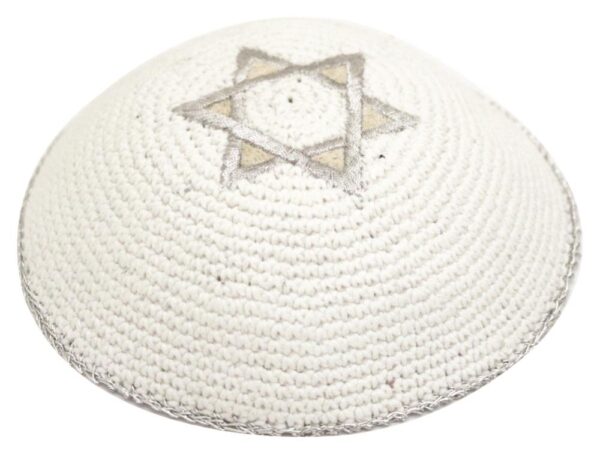 Knitted Kippah 17 cm- with Gold and Silver Star of David