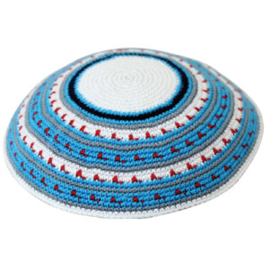 D.M.C Kippah 15cm- White with Blue and Gray