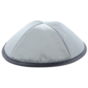 Satin Kippah Deluxe 19cm- with Silver Trim - Grey