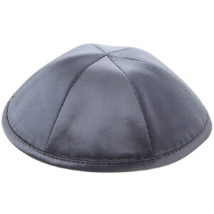 Satin Kippah Deluxe 19cm- 6 Parts with Pin Spot- Gray