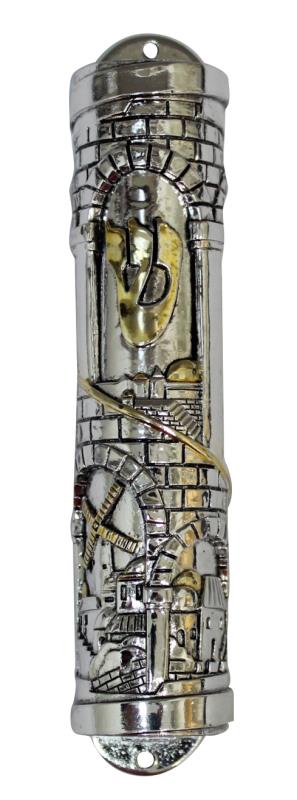 Polyresin Mezuzah 15cm-"Jerusalem" Arch" in Silver and Gold