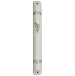 Wooden Mezuzah with Back  15cm- White   with  Chain Design