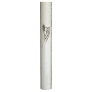 Semiround Wooden Mezuzah 15cm- White with Chain Design