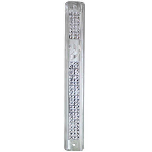 Plastic Mezuzah with  Rubber Cork 12cm- Clear  Inlaid with Stones