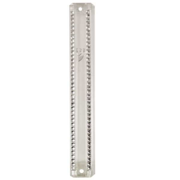 Plastic Mezuzah with Rubber Cork  12cm- Clear with Chain Design