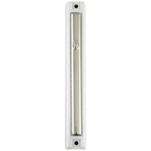 Plastic Mezuzah with Rubber Cork 12cm- White with Pearl  Plaque