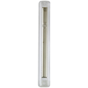 Plastic Mezuzah with Rubber Cork 12cm- Clear with Pearl  Plaque